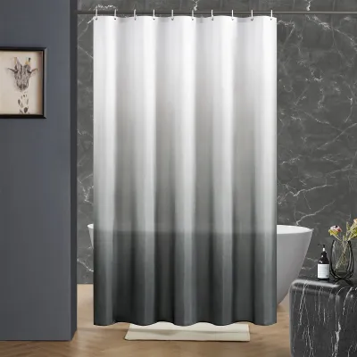 Produktbild von Duschvorhang, Badezimmervorhang, Polyestergewebe, schimmelresistent, wasserdicht, waschbar, für Dusche und Badewanne, 150 x 200 cm, weiß bis grau, mit 10 Duschvorhangringen.