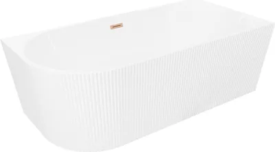 Produktbild von Mexen Silo freistehende Eckbadewanne rechts geriffelt 150 x 75 cm, weiß, Überlauf gebürstetes Kupfer - 52891507500P-65