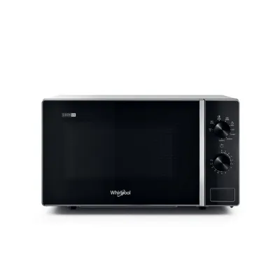A black Whirlpool microwave oven is shown from the front against a white background.