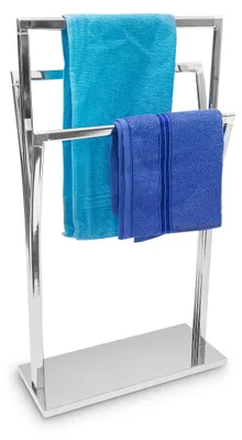 Produktbild von Relaxdays Handtuchständer, geschwungen, HxBxT: 86x50x20cm, freistehend, 3 Stangen, Edelstahl-Optik, silber