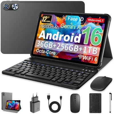 Produktbild von Android 16 Tablet mit Gemini AI Tablets mit Hülle Tastatur Maus und Stylus Unisoc T615 Octa-Core 36 GB RAM + 256 GB ROM + 1 TB TF 2000x1200 HD 12 Zoll