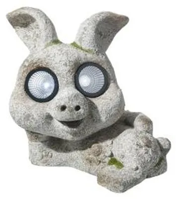 Produktbild von Gartenfigur groß Schwein 2 LEDs Solar Steinoptik Keramik H 26 cm
