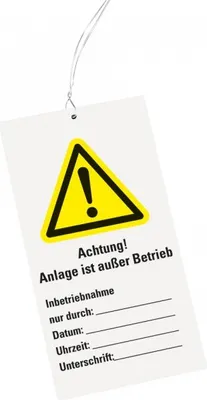 Produktbild von Dreifke® Wartungsanhänger Achtung! außer Betrieb, Kunststoff, 76x147mm, Kabel...