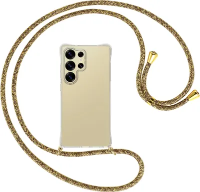Produktbild von Handykette Backcover-Schutzhülle mit Band (Metall goldfarben) für Samsung S25 Ultra - braun+beige