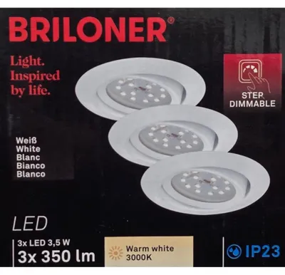 Zdjęcie produktu dla zestaw 3 lamp wpuszczanych LED, Ø 8,2 cm, 3,5 W, biały, Briloner Leuchten