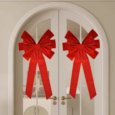 Productafbeelding van Cadeaustrik XXL - Kerststrik rood fluweel - 45 x 90 cm - 2 stuks