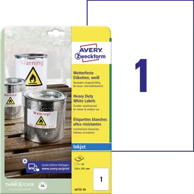 Produktbild von Avery J4775-10, Weiß, 210 mm, 297 mm