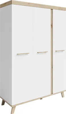 Produktbild von roba Kleiderschrank 3-türig Smile - Griffe und Füße aus Massivholz - Praktische Einteilung für Kinderzimmer - Drehtürenschrank in Weiß - Nachbildung Artisan Eiche