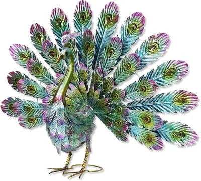 Imagen del producto de Figura de jardín de metal, diseño de pavo real, multicolor, 81 x 62 cm. Escultura decorativa para jardín, figura de animal