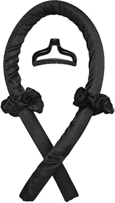 Produktbild von 2-teiliger Krümmelstab ohne Hitze, Krümmelstab ohne Hitzeband mit Haarklemme, natürliche weiche Locken für faule Menschen DIY Krümmelstab, Stylingschutz für nachts getragene Haare (schwarz)