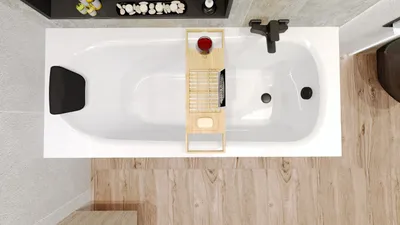 Produktbild von Badewanne Rechteck Set 5in1 180x80 mit Premium Ablaufgarnitur und Füßen GRATIS + Verkleidung (AcrylSchürze) + Kopfstütze in Schwarz | BADLAND BONA