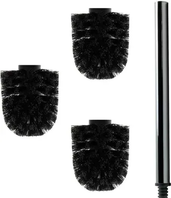 Produktbild von Schwarzes Toilettenbürstenset - 3 Ersatzbürstenköpfe + Edelstahlgriff, modernes Design, hochwertig und langlebig