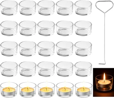 Produktbild von 25 Teelichthalter aus Glas mit Fadenlöscherset, 4,5 cm x 2,5 cm