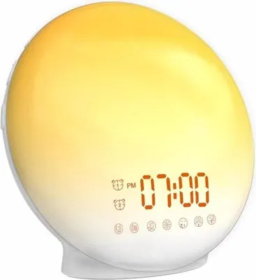 Imagen del producto de Despertador con luz, simulador de amanecer, lámpara de noche con función de carga USB, dos alarmas, 20 niveles de brillo, función de repetición, 7