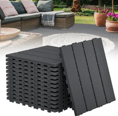Obrázok produktu pre Terasové dlaždice LZQ, click dlaždice z plastu na vnútorné a vonkajšie použitie, odolné voči UV žiareniu a plameňom, 30x30 cm, 22 ks=2 m², antracitová