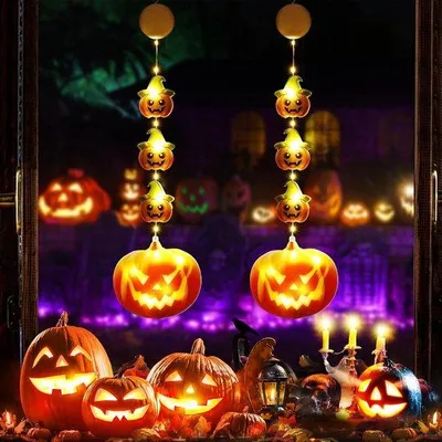 Zdjęcie produktu dla Jesienne lampki dekoracyjne do okien i tarasu, pomarańczowe, zasilane bateryjnie, na Halloween i Boże Narodzenie