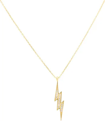 Produktbild von SuzanGold Golden-Thunder Kette Echtgold Halskette mit Blitz-Anhänger & Zirkonia