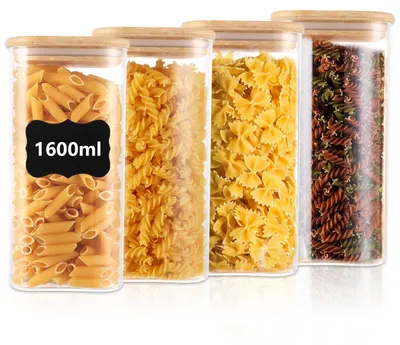 4er-Set Vorratsgläser 1600 ml, Glas mit Bambusdeckel, luftdicht