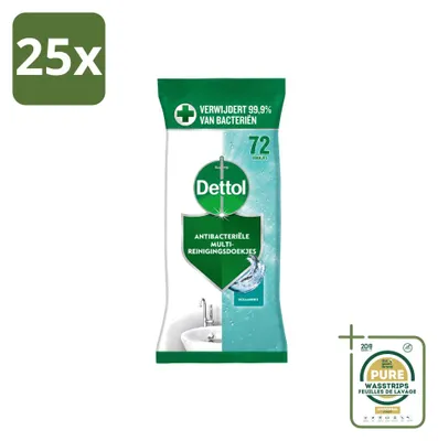 Produktbild von 25 x Dettol Reinigingsdoekjes - Ozeanfrisch - Antibakterielle Reinigung - Vorratspackung - 25 Stücke