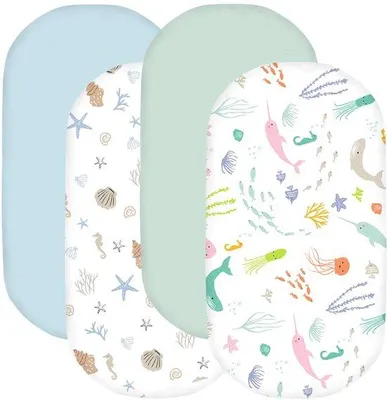 Immagine prodotto di Set di 4 lenzuola elastiche in microfibra morbida, ideali per culla e lettino neonato – traspiranti, con elastico a 360°, in tonalità neutre, per neonati