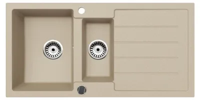 Produktbild von [Granitspüle 100x50 +Abtropfgitter mit oder ohne Armatur] Hochwertig beidseitig Montierbar Eckige Granit Spülbecken inkl.Siphon Set, Farbe: Beige