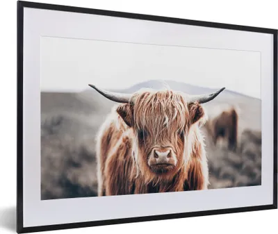 Produktbild von MuchoWow® Gerahmtes Poster Schottischer Highlander - Berg - Hoorn 60x40 cm - Poster mit Schwarzem Bilderrahmen Wandposter Rahmen Foto Bilder - Schlafzimmer - Plakat in Rahmen - Drucken