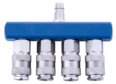 Image de Scheppach Kit d'accessoires pour raccords rapides d'air comprimé 4 voies pour tous les compresseurs Scheppach