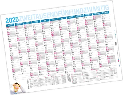 Produktbild von itenga Jahresplaner 2025 gefalzt Wandkalender DIN A2 (59,4 x42cm)