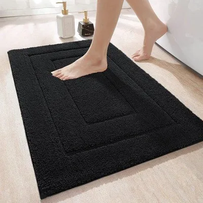 Produktbild von Unyqoos® weiche rutschfeste Badematte für Bad und Dusche, wasserabsorbierend, maschinenwaschbar, 50 x 80 cm, schwarz