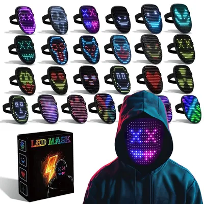 LED-Maske mit 50 Mustern, Gestensteuerung, USB-C, 700 mAh, für Halloween