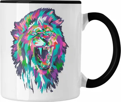 Produktbild von Trendation - Löwe Polygon Tasse Geschenk Löwen-Liebhaber Safari (Schwarz)