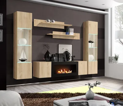 Produktbild von Anbauwand Wohnwand FLY M3 HJ mit Push-Click System mit Bio Ethanol Kamin und Led