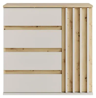 Productafbeelding van Commode NEMO 80 cm met 1 deur en 4 laden - Eiken en beige kasjmier