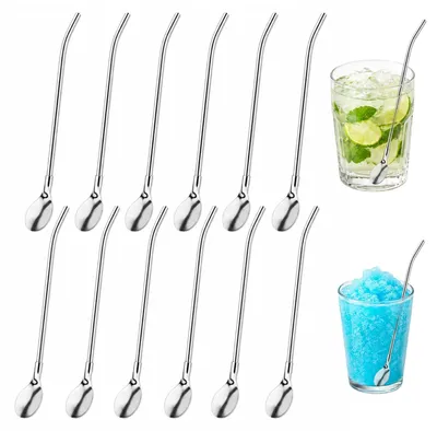 Löffel-Strohhalme, Edelstahl, 21 cm, 14 Stück, 2-in-1