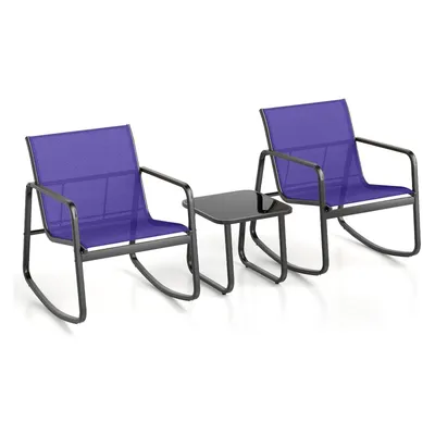 Immagine prodotto di KOMFOTTEU 3 pezzi. Set da balcone, set da bistrot con 2 sedie a dondolo e tavolo, salottino da giardino in tessuto Textilene, set di mobili da giardino per terrazza e balcone (blu)