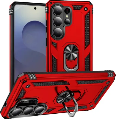 Produktbild von Schutzhülle für Samsung Galaxy S26 Ultra, Dual Layer Robust Militäre Fallschutz Hülle mit Ringhalterung Ständer Rot