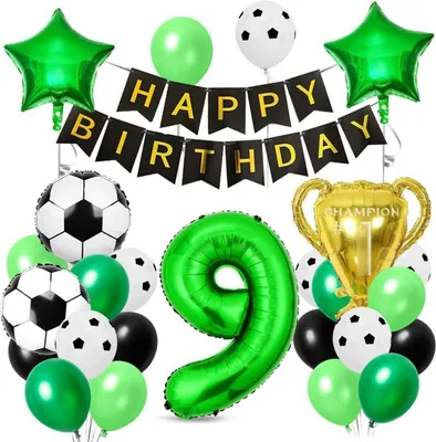 Produktbild von Fußball Luftballon Set 9 Jahre Geburtstag Dekoration Party Grün Schwarz
