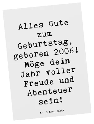 Produktbild von Mr. & Mrs. Panda Ansichtskarte Spruch 2006 Geburtstag - Weiß - Geschenk, Alter, bildkarte, Persönliche Geburtstagsgeschenke, Ansichtskarten, Postkarten, Grußkarte
