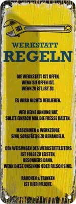Produktbild von vianmo Blechschild 27x10 cm lustig Werkstatt Regeln Witz Humor Spaß