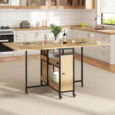 Productafbeelding van Klaptafel met opbergruimte en wielen, eikenlook, 130 cm