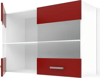 Immagine prodotto di Pensile da cucina, larghezza 80 cm, rosso opaco, vetrina, 2 ante in vetro, altezza 55 cm