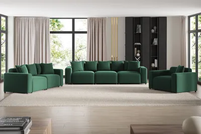 Productafbeelding van Sofaset Designersofa MEGAN, 3-2-1, bekleding: stof Salvador, donkergroen