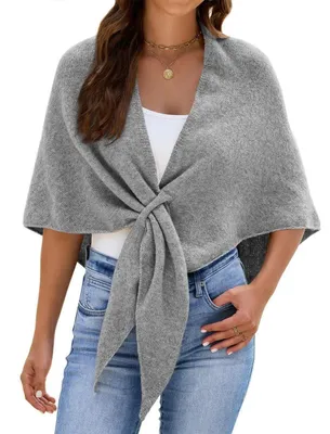 Zdjęcie produktu dla Szal damski, trójkątny, chusta, pashmina, kolor szary, ciepła, dzianina