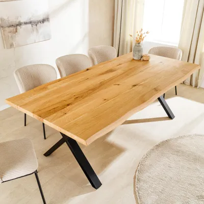 Produktbild von riess-ambiente Esstisch WILD OAK 160cm natur schwarz Wildeiche Metall Baumkante X-Gestell 6 Personen