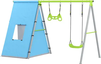 Produktbild von 3 in 1 Schaukelgestell Outdoor Schaukelgerüst mit Spielzelt, Schaukel und Turnringe, Kinderschaukel mit Metallgestell, Gartenschaukel für Kinder Grün Aosom