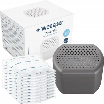 Obrázek produktu pro Wessper odstraňovač vlhkosti, odvlhčovač vlhkosti s granulátem do sáčku, odvlhčovač vzduchu v místnosti, opakovaně plnitelný, redukuje plísně a zápach (šedý) + 9 absorpčních polštářků