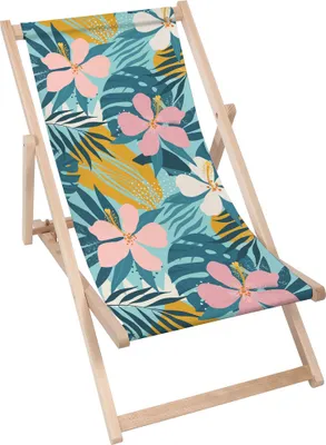 Produktbild von Dreamroots Liegestuhl klappbar Holz,  bis zu 130 kg, Sonnenliege klappbar mit 3-stufiger Neigungsregulierung der Rückenlehne, Turquoise Leaves