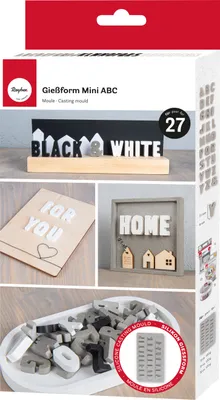 Produktbild von Rayher Silikon Gießform Mini ABC (Buchstaben A-Z &), 26x14,5x1cm, 27 Motive (ca. 0,6x2,5 bis 2,2x2,5cm), für Gips, Beton, Harz, Seife, frost-/hitzebeständig (-40°C bis +240°C), leicht entformbar, wiederverwendbar