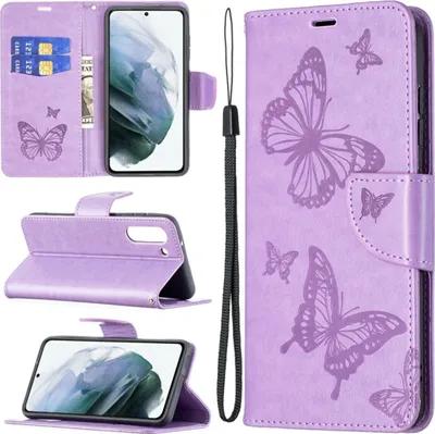 Produktbild von König Design Hülle kompatibel mit Samsung Galaxy S21 FE Kunstleder Handyhülle - Handy Case Lila