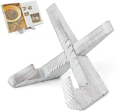 Produktbild von Ibenzoa® Holz-Kochbuchhalter im Vintage-Farmhouse-Look, rustikales Weiß, massives Holz, für Hardcover-Kochbücher 21×30–23×33 cm